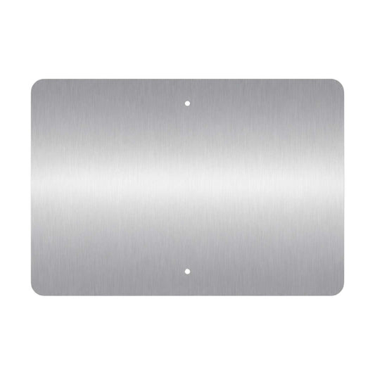 A rectangular brushed aluminum plate 24x18 with rounded corners and two small pre-drilled holes, shown on a plain white background.
