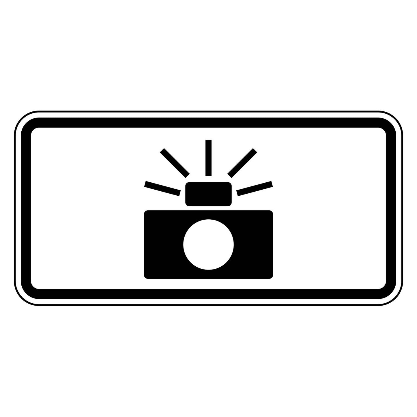 Black camera symbol with "PHOTO ENFORCED" legend on a white retroreflective plaque.
