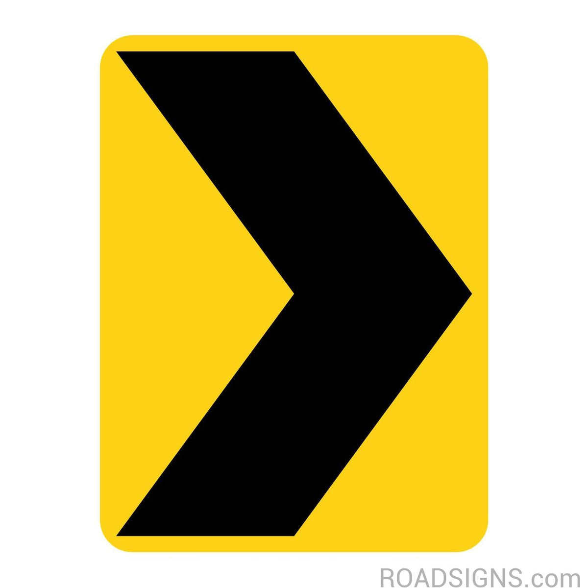 Chevron Right Symbol Sign W1-8R - yellow vertical rectangle sign with black right-pointing chevron