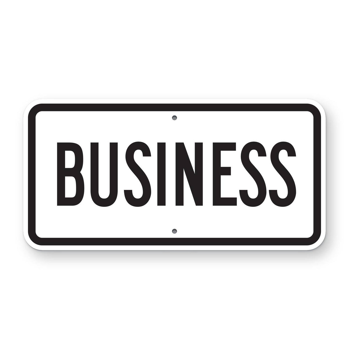 Business Route Marker Plaque M4-3 - white horizontal rectangle plaque with a black border reading BUSINESS in black in narrow letters