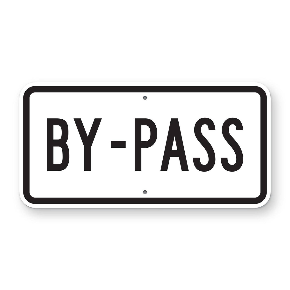 By-Pass Route Marker Plaque M4-2 - white horizontal rectangle plaque with a black border reading BY-PASS in black in narrow letters