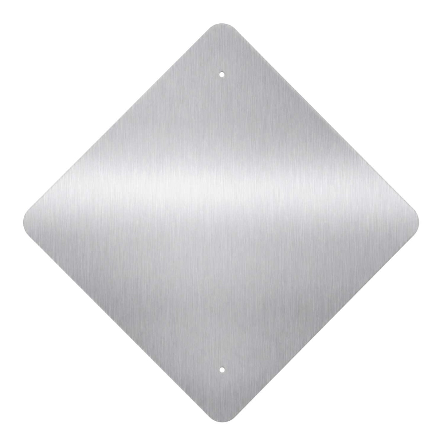 Rear view of heavy-duty .080 aluminum diamond road sign blank showing pre-drilled mounting holes.