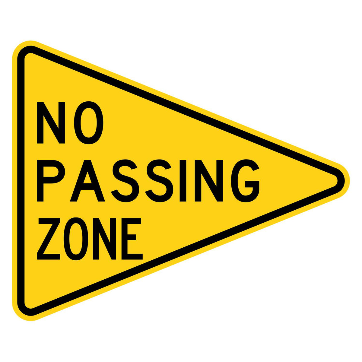 No Passing Zone Warning Sign W14-3 - yellow pennant sign reading NO PASSING ZONE