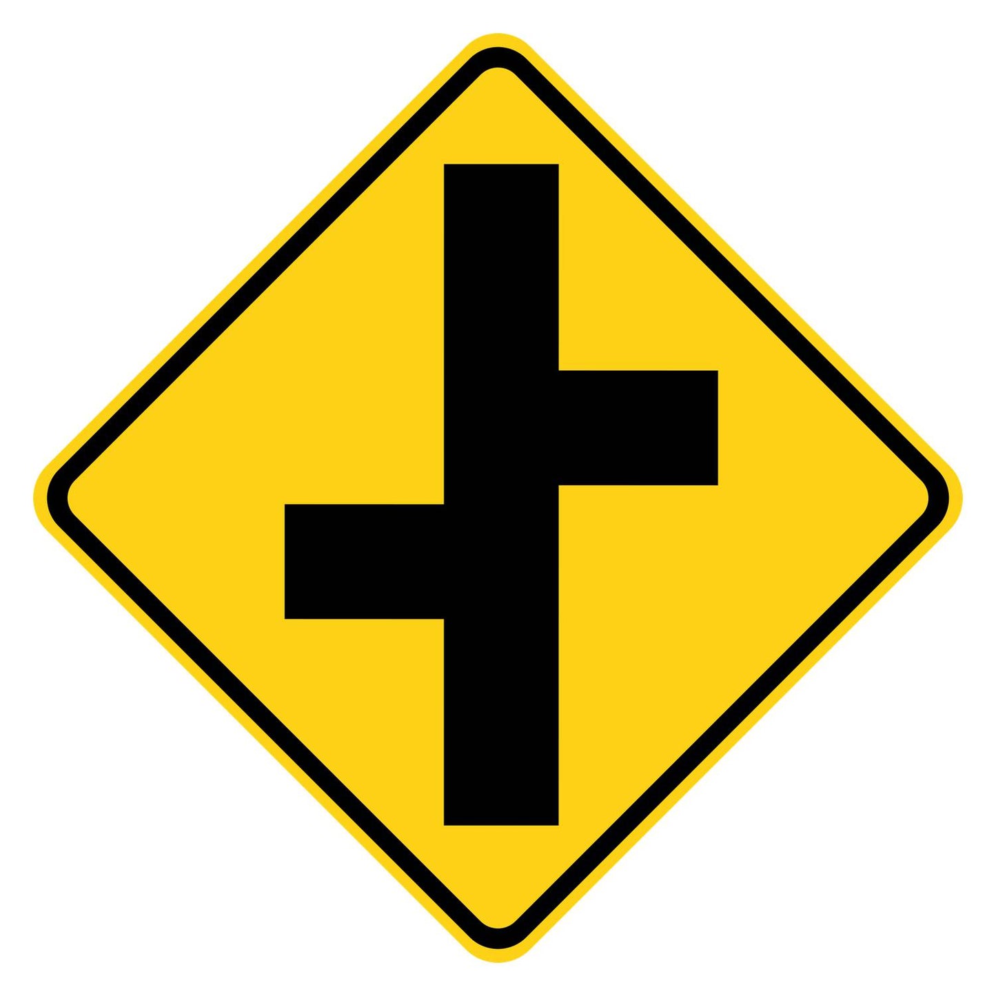 Offset Side Road Left Warning Sign W2-7L