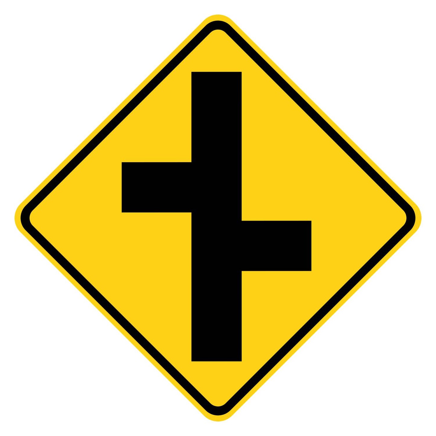 Offset Side Road Right Warning Sign W2-7R