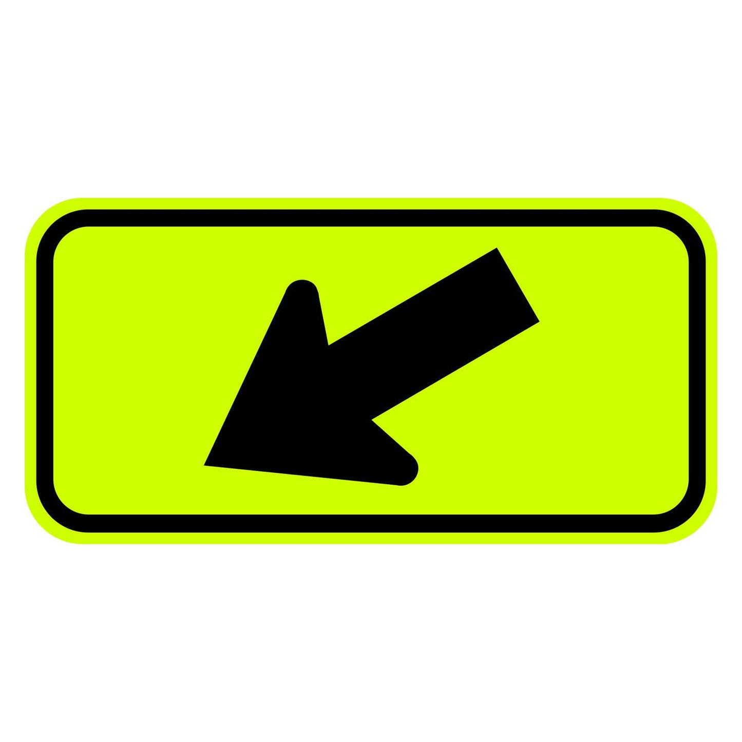 W16-7PL rectangular yellow retroreflective sign with a black diagonal arrow pointing down and to the left.