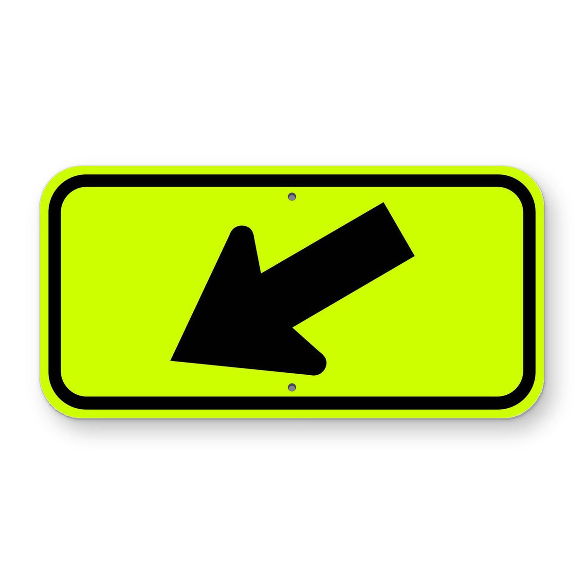 W16-7PL rectangular yellow retroreflective sign with a black diagonal arrow pointing down and to the left.