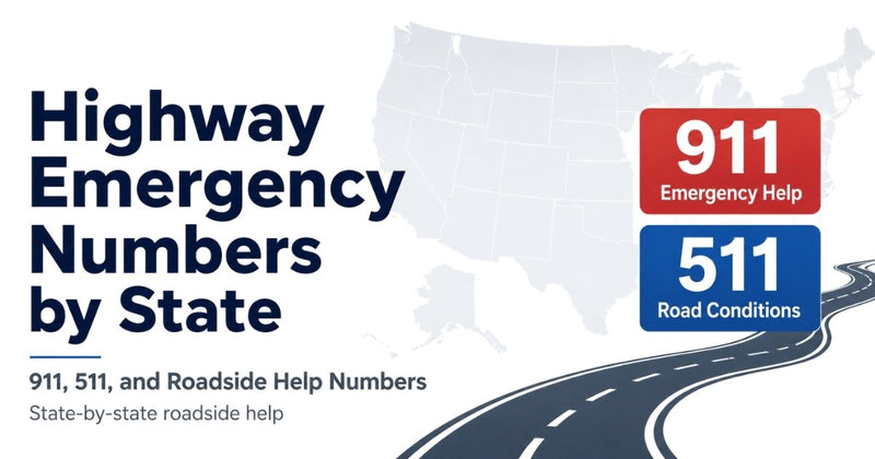 US map background with 911 and 511 emergency signs next to a winding highway graphic.