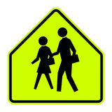 School Crossing Sign S1-1 - fluorescent yellow-green pentagon sign with two black schoolchildren walking pictograph