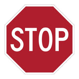 Red octagonal MUTCD R1-1 stop sign with white "STOP" legend, made from reflective aluminum.