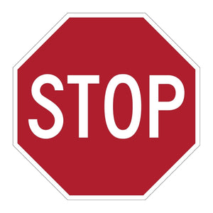 Red octagonal MUTCD R1-1 stop sign with white "STOP" legend, made from reflective aluminum.