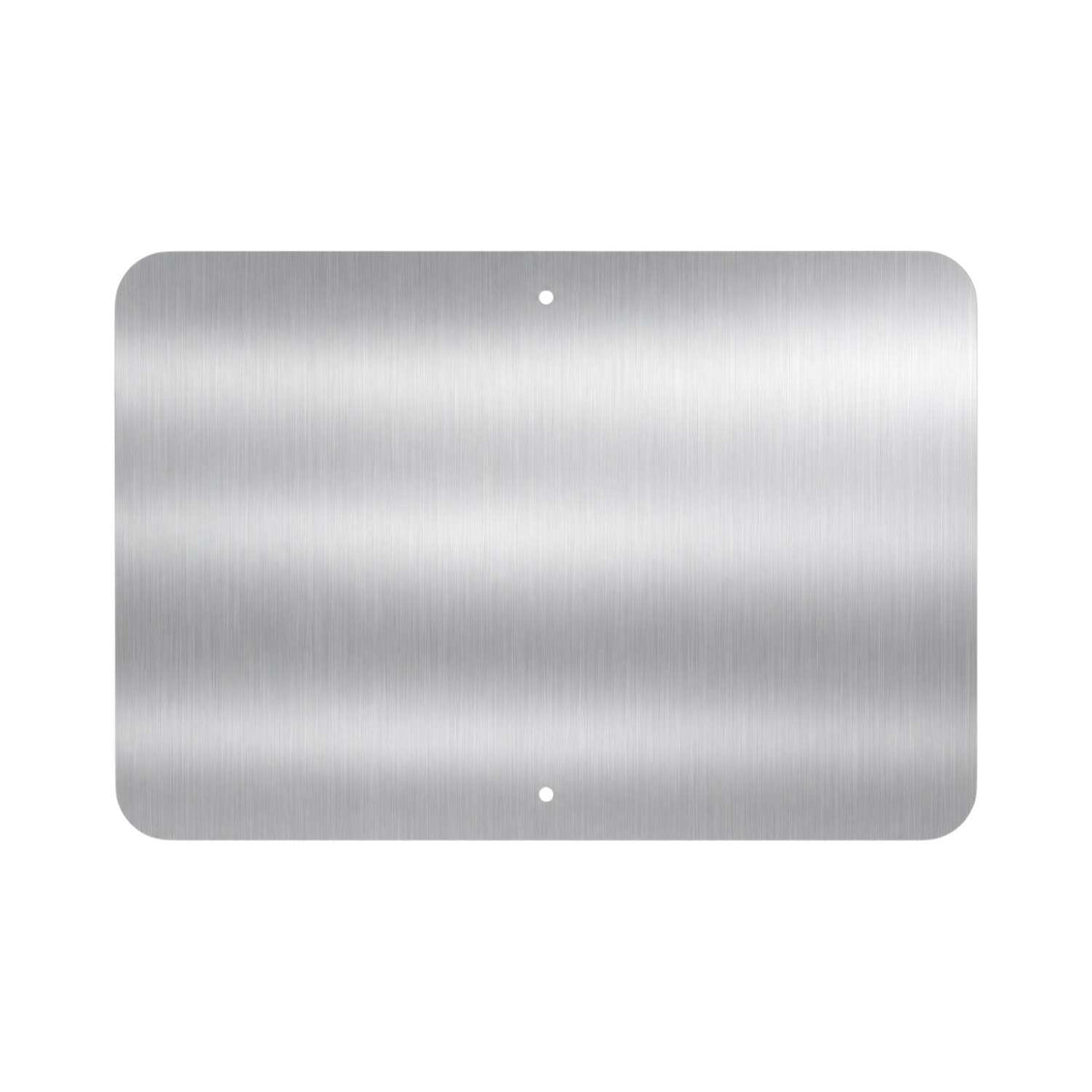 A rectangular brushed aluminum plate 18x12 with rounded corners and two small pre-drilled holes, shown on a plain white background.