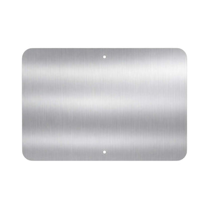 A rectangular brushed aluminum plate 18x12 with rounded corners and two small pre-drilled holes, shown on a plain white background.