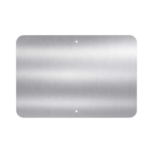 A rectangular brushed aluminum plate 18x12 with rounded corners and two small pre-drilled holes, shown on a plain white background.