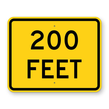 200 Feet Distance Plaque W16-2P - yellow rectangular plaque reading 200 FEET in black