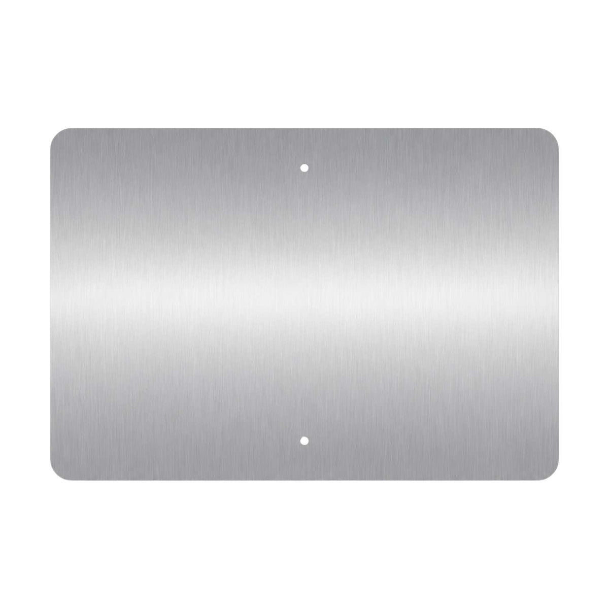 A rectangular brushed aluminum plate 24x18 with rounded corners and two small pre-drilled holes, shown on a plain white background.
