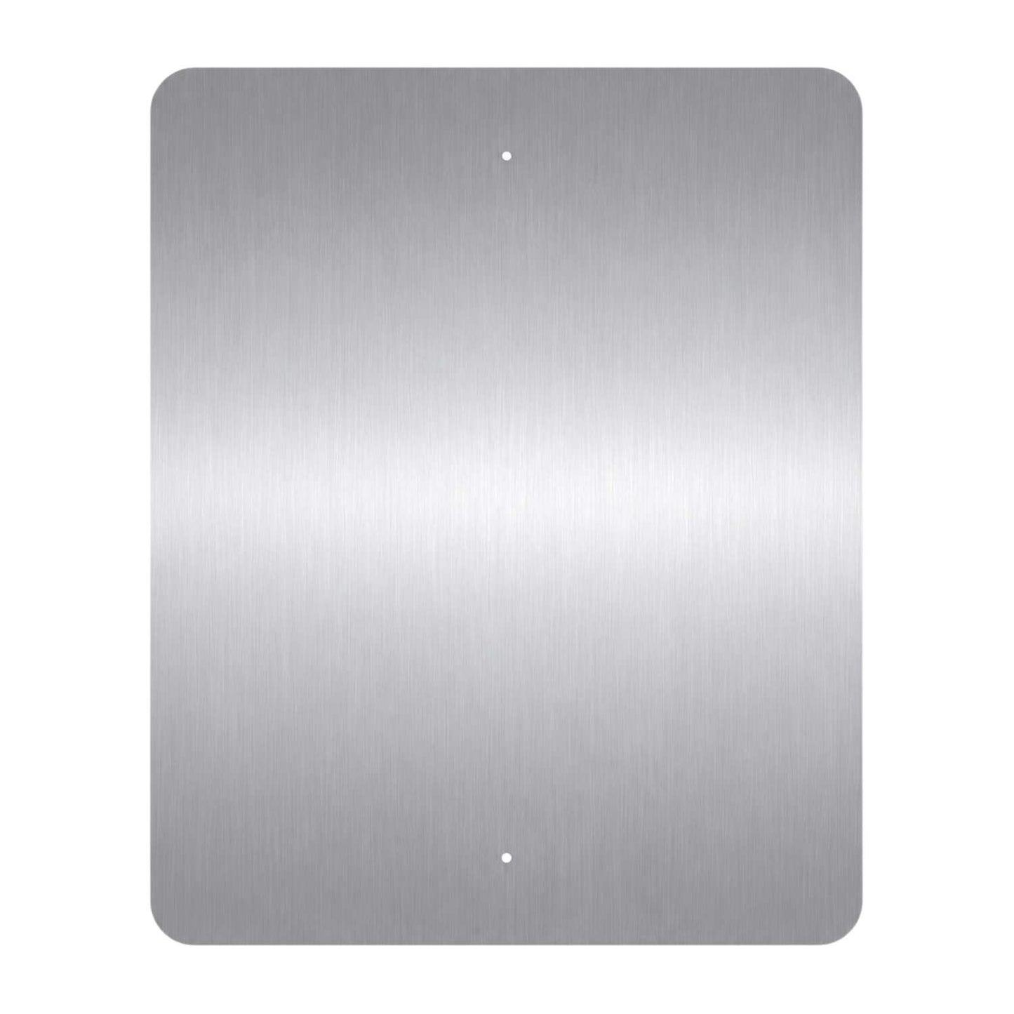 Blank silver aluminum sign with rounded corners and two pre-drilled holes for mounting.