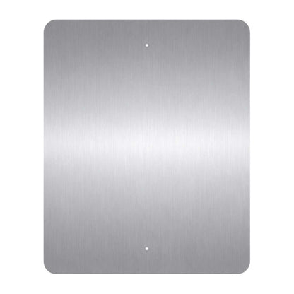 Blank silver aluminum sign with rounded corners and two pre-drilled holes for mounting.