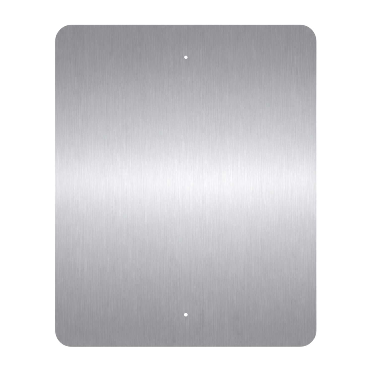 Blank silver rectangular sign with rounded corners and two pre-drilled holes for mounting.