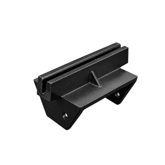Black powder-coated flat blade bracket for 4x4 wood post street signs.