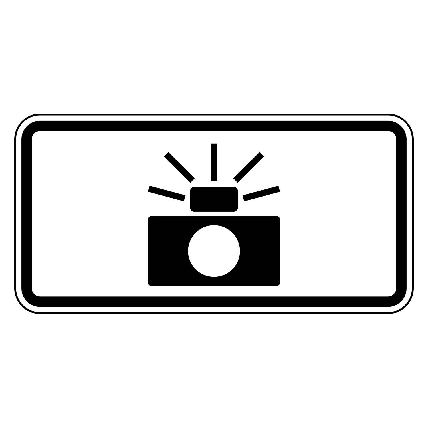 Black camera symbol with "PHOTO ENFORCED" legend on a white retroreflective plaque.