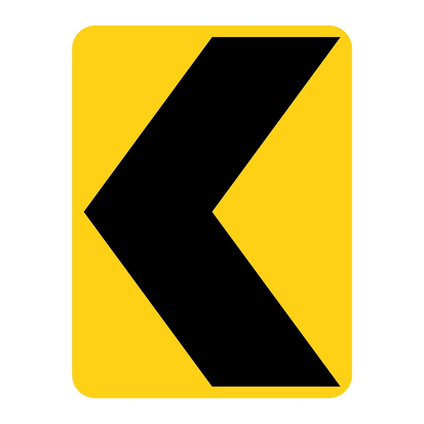 Yellow retroreflective vertical rectangle sign with a black left-pointing chevron symbol.