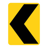 Yellow retroreflective vertical rectangle sign with a black left-pointing chevron symbol.