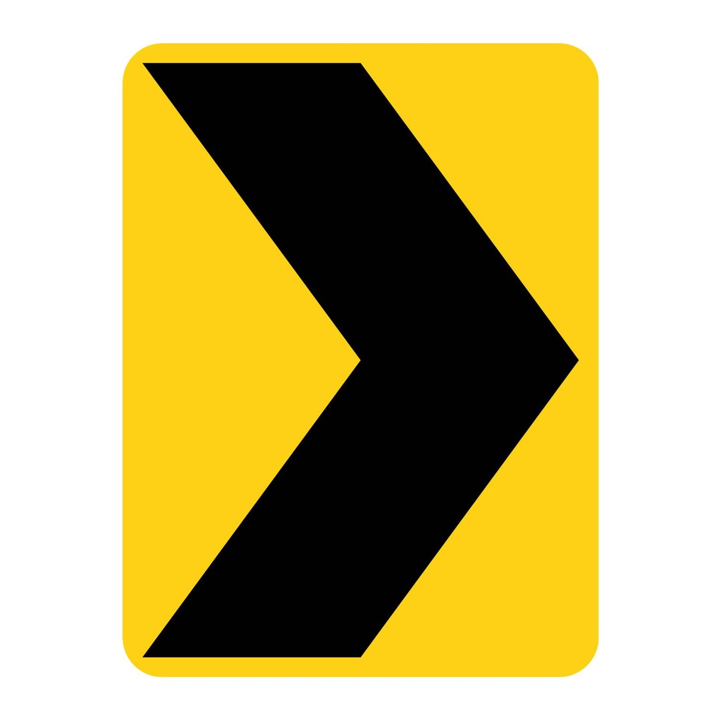 Yellow vertical rectangular W1-8R chevron sign with a black right-pointing arrow.