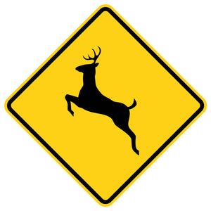 Deer Crossing Sign W11-3 - yellow diamond sign with black leaping deer pictograph