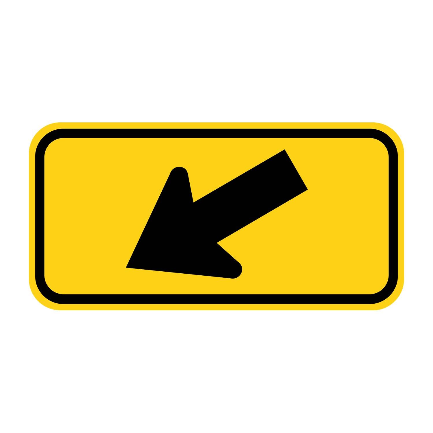 Yellow rectangular W16-7PL supplemental arrow plaque with a black diagonal down-left arrow.