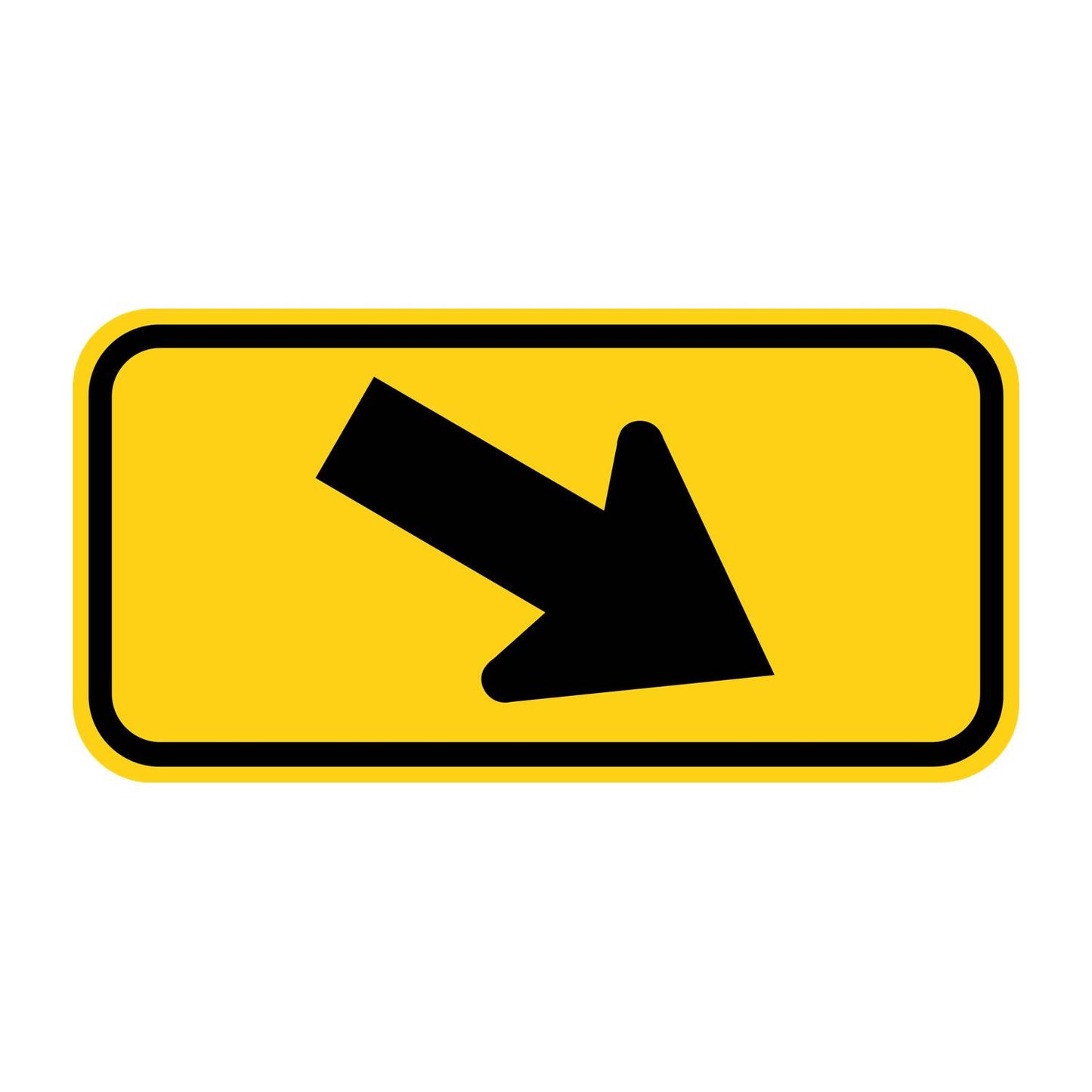W16-7PR supplemental sign with a black diagonal down-right arrow on a yellow retroreflective background.