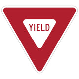 Red and white MUTCD R1-2 Yield Sign with "YIELD" legend, red border, and retroreflective background.