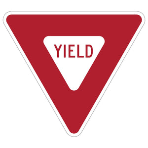 Red and white MUTCD R1-2 Yield Sign with "YIELD" legend, red border, and retroreflective background.