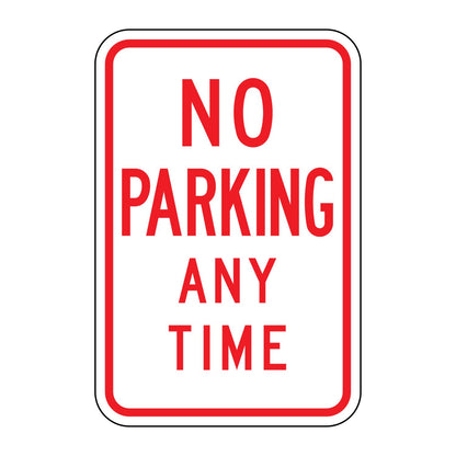 No Parking Any Time Sign R7-1 - white vertical rectangle sign reading NO PARKING ANY TIME in red