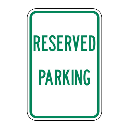 Reserved Parking Sign R7-326 - white vertical rectangle sign reading RESERVED PARKING in green