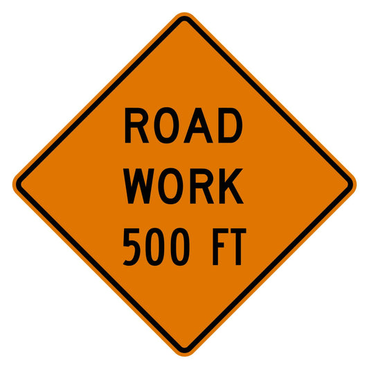 Road Work Ahead 500 FT Sign W20-1