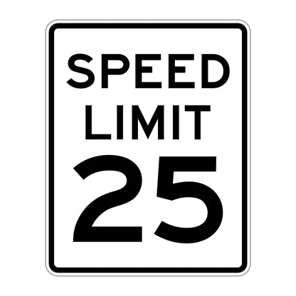White regulatory speed limit sign with "SPEED LIMIT 25" in black text.