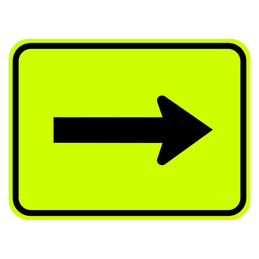 Fluorescent yellow-green supplemental arrow plaque with a black border and directional arrow symbol.