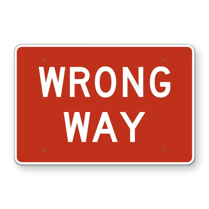 Wrong Way Sign R5-1A - red horizontal rectangle sign reading WRONG WAY in white
