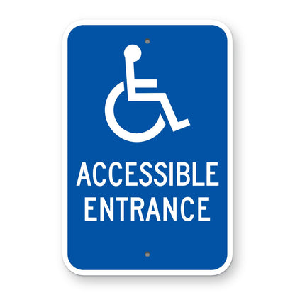 Accessible Entrance Handicap Symbol Sign - blue vertical rectangle sign with a white accessible symbol above ACCESSIBLE ENTRANCE in white