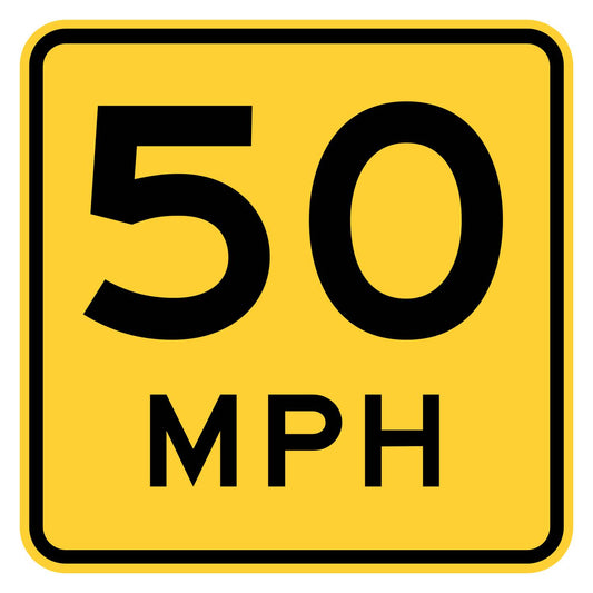 Advisory Speed Sign 50 MPH W13-1P - yellow square sign reading 50 MPH