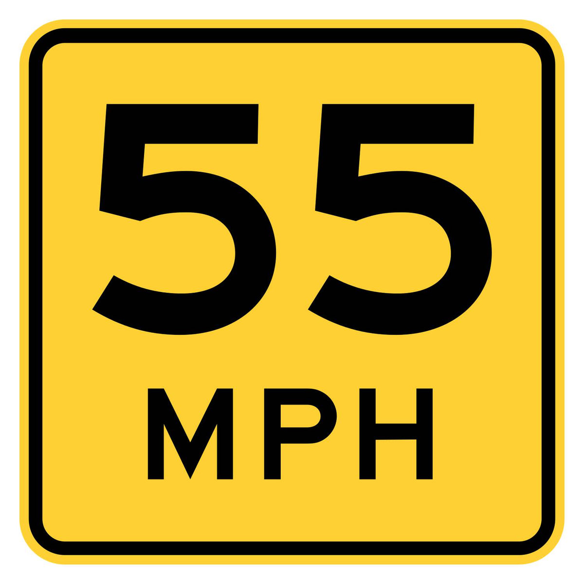 Advisory Speed Sign 55 MPH W13-1P - yellow square sign reading 55 MPH