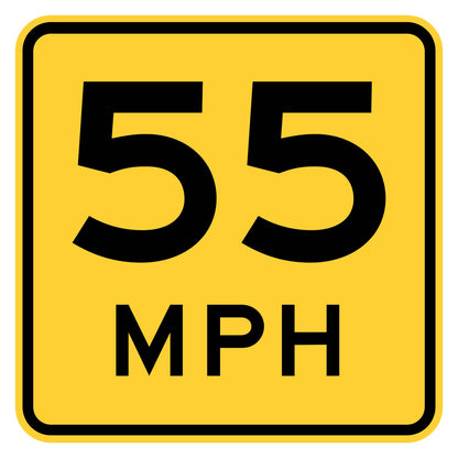 Advisory Speed Sign 55 MPH W13-1P - yellow square sign reading 55 MPH