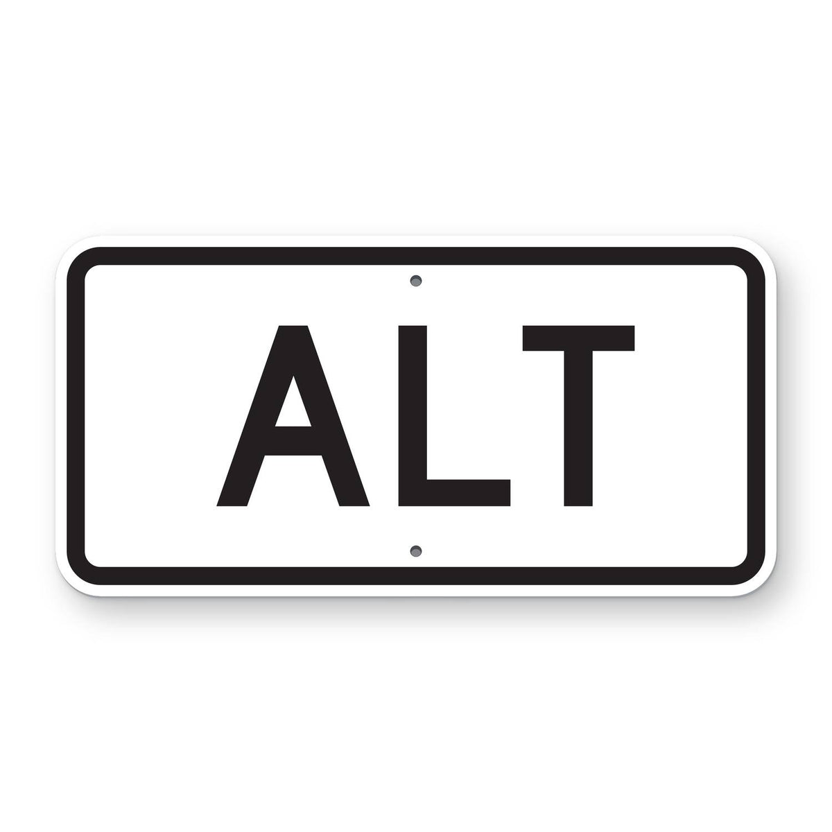 Alt Route Marker Plaque M4-1a - white horizontal rectangle plaque with a black border reading ALT in black