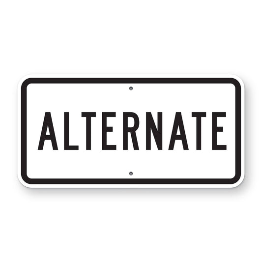 Alternate Route Marker Plaque M4-1 - white horizontal rectangle plaque with a black border reading ALTERNATE in black in narrow letters