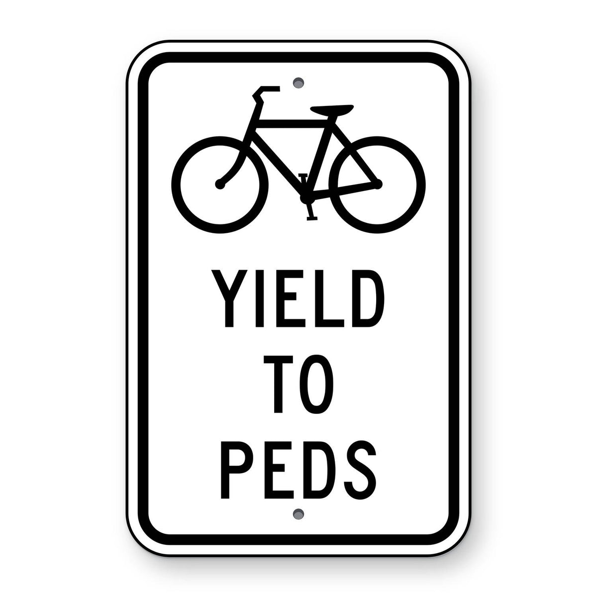 Bicycles Yield to Pedestrians Sign R9-6 - white vertical rectangle sign with a black bicycle symbol above the words YIELD TO PEDS