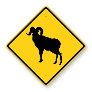 Bighorn Sheep Crossing Sign W11-18 - yellow diamond sign with black bighorn ram pictograph