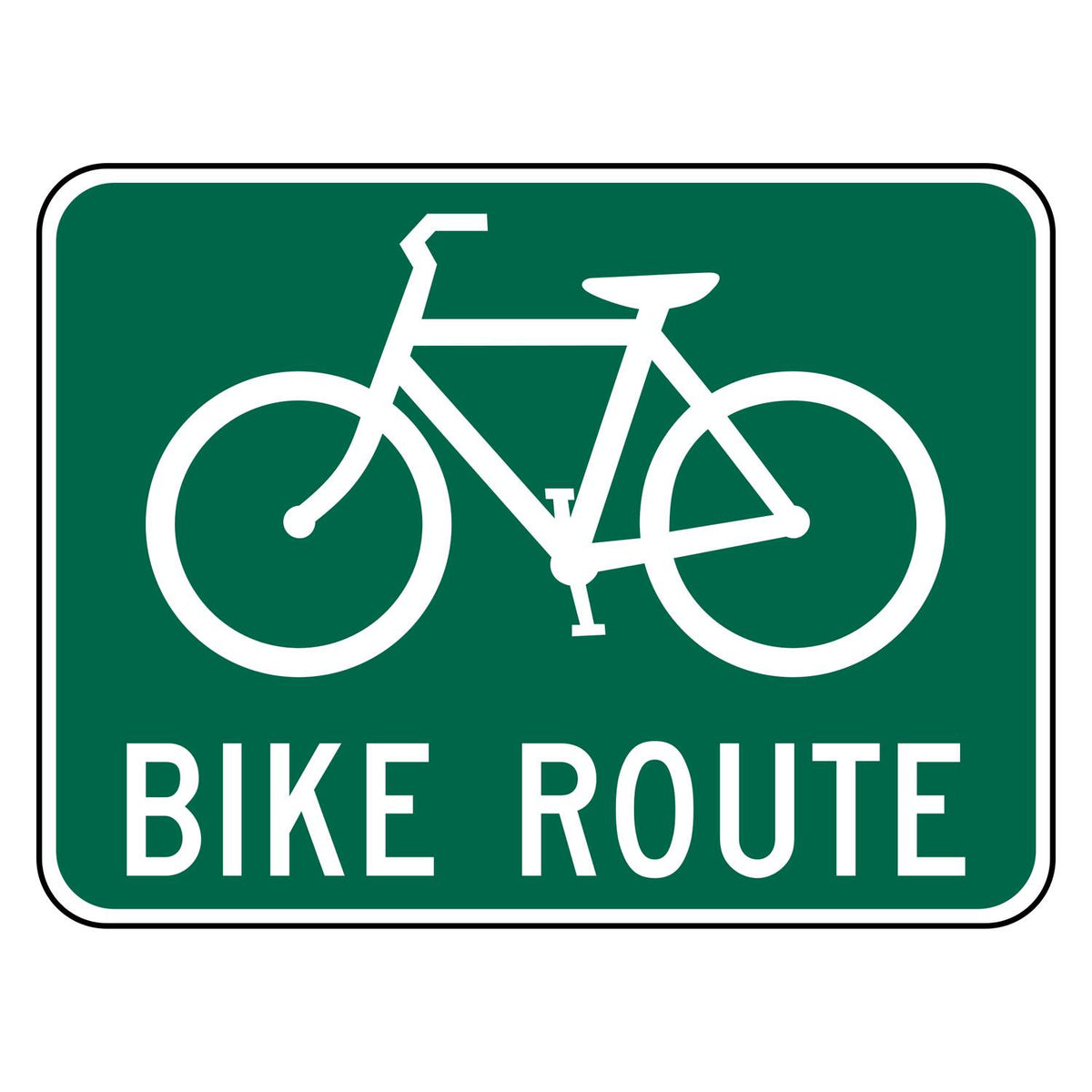 Bike Route Sign D11-1 - green horizontal rectangle sign with a white bicycle above the words BIKE ROUTE