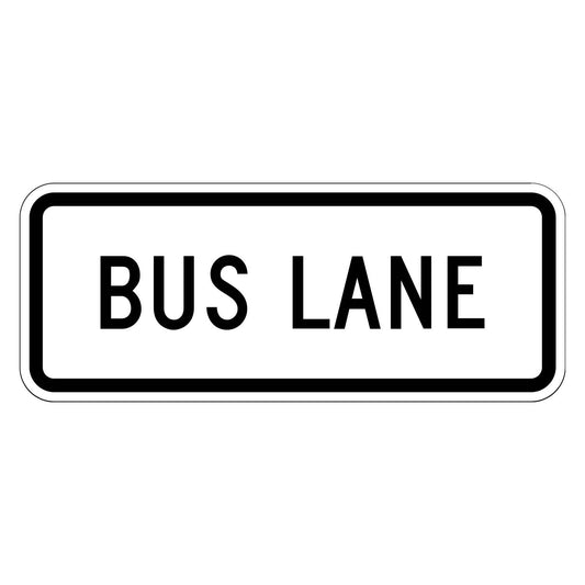 White retroreflective R3-5gP Bus Lane plaque with black text, 30" x 12".