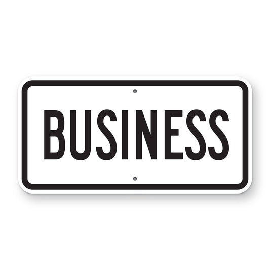 Business Route Marker Plaque M4-3 - white horizontal rectangle plaque with a black border reading BUSINESS in black in narrow letters